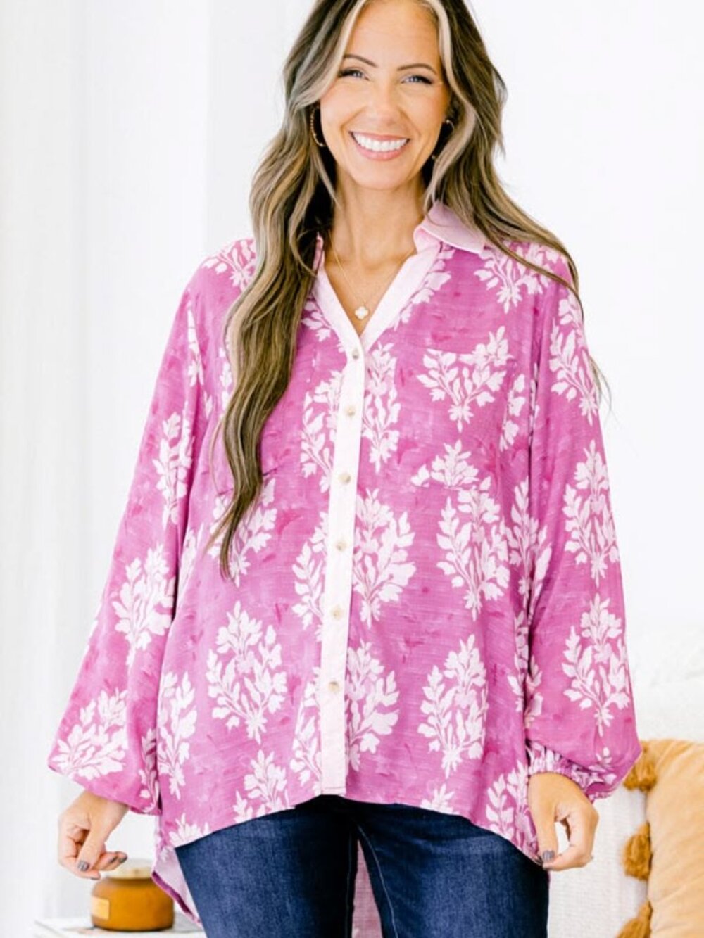 CHIC SOUL I NEW Garden Time Top, Pink Block